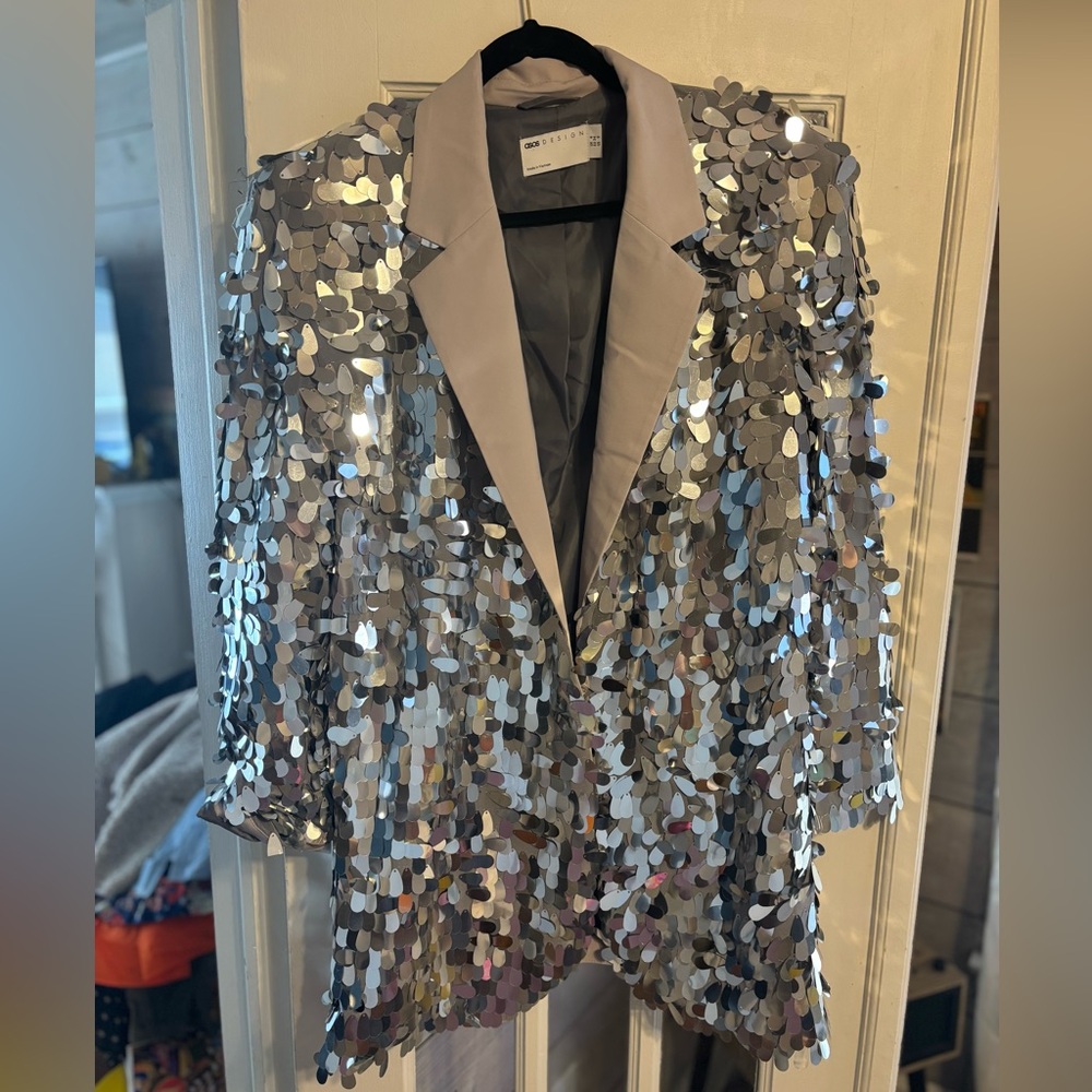 ASOS Design Silver Sequin Blazer - Size 2